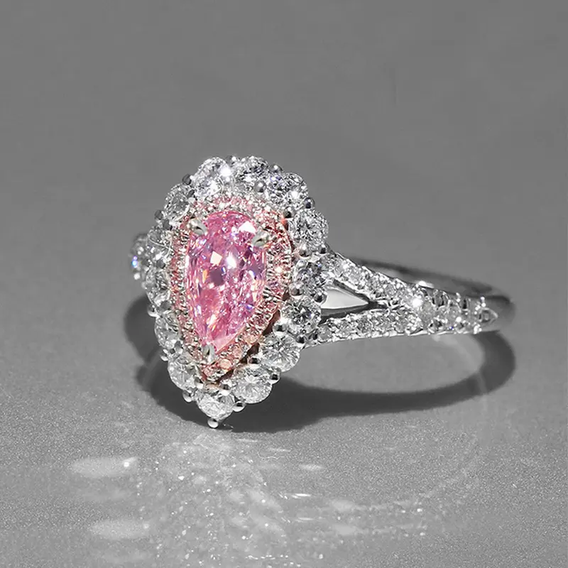 Teardrop Pink CZ Halo Ring