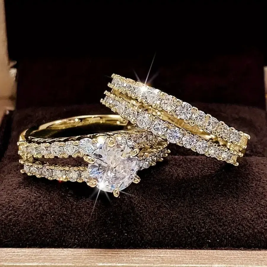 Double-Layer Cubic Zirconia Bridal Ring Set