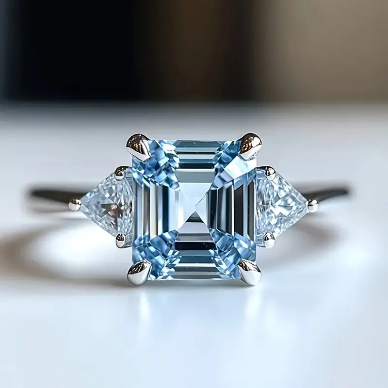 Ice Blue Emerald-Cut Cubic Zirconia Ring